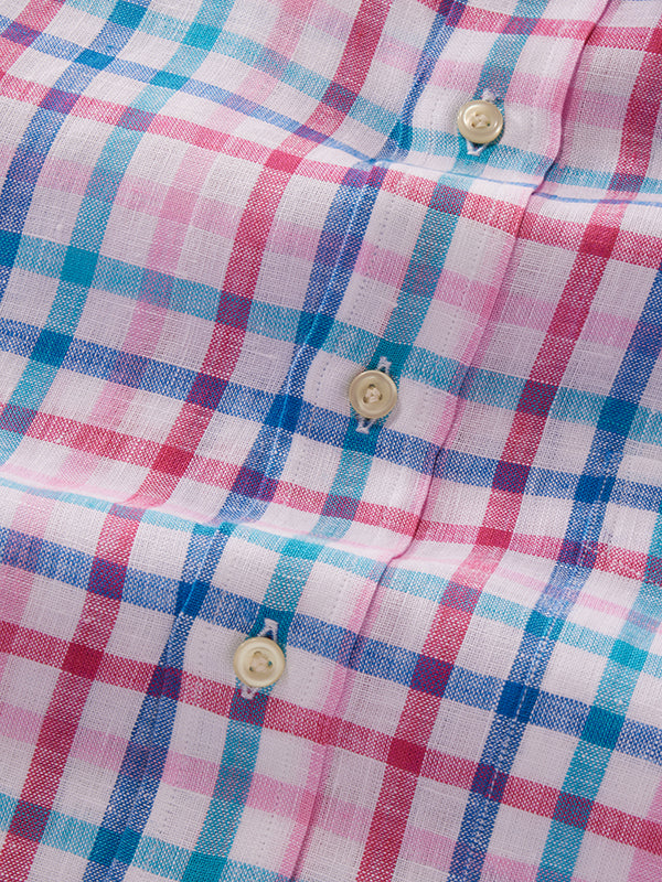 Positano Pink Check Half Sleeve Classic Fit Semi Formal French Flax Linen Shirt