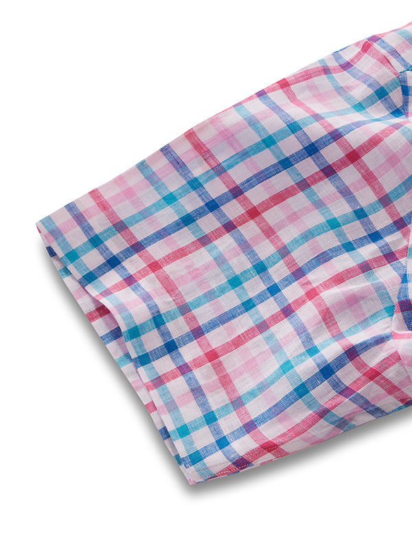 Positano Pink Check Half Sleeve Classic Fit Semi Formal French Flax Linen Shirt