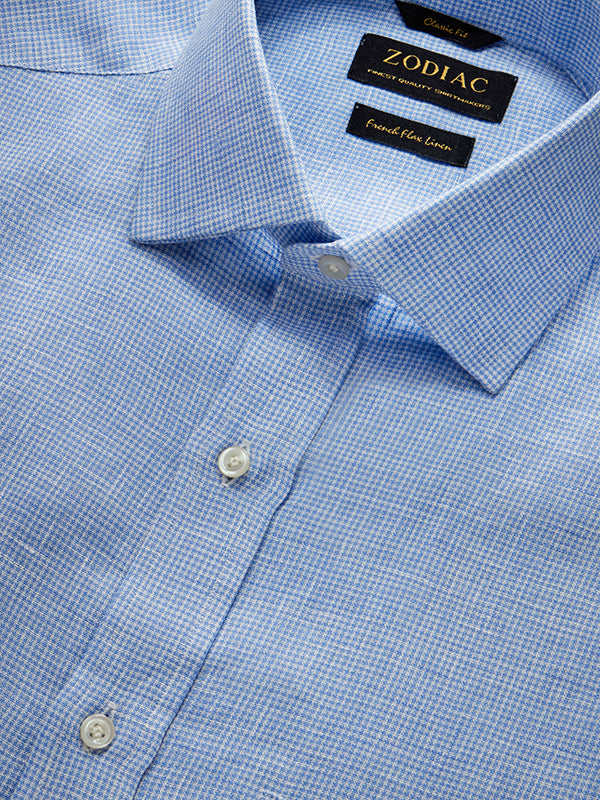 Positano Sky Check Full Sleeve Single Cuff Classic Fit Semi Formal French Flax Linen Shirt