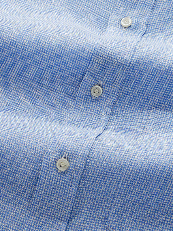 Positano Sky Check Full Sleeve Single Cuff Classic Fit Semi Formal French Flax Linen Shirt