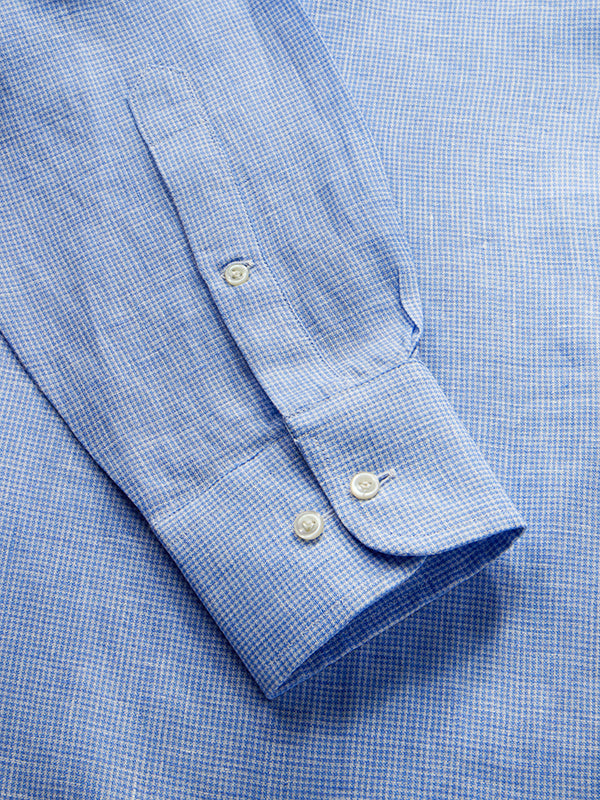 Positano Sky Check Full Sleeve Single Cuff Classic Fit Semi Formal French Flax Linen Shirt