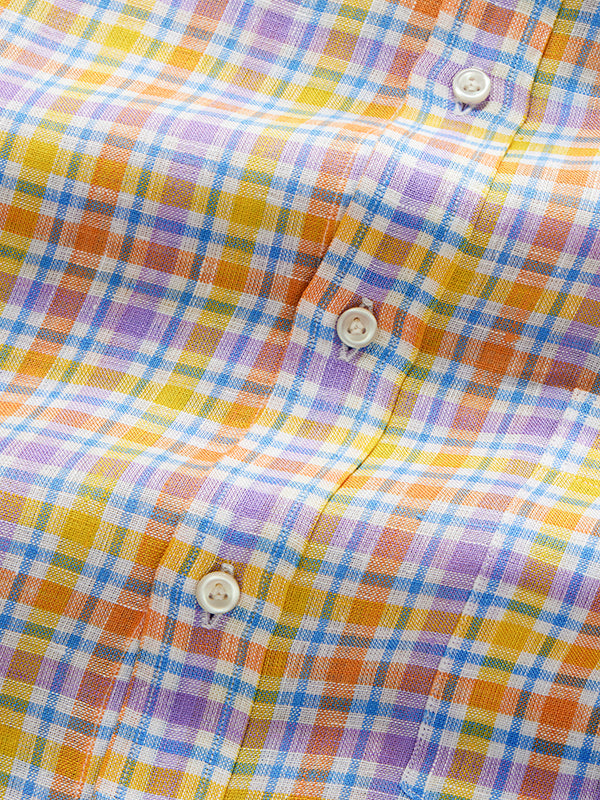 Positano Lilac Check Half Sleeve Classic Fit Semi Formal European Flax Linen Shirt