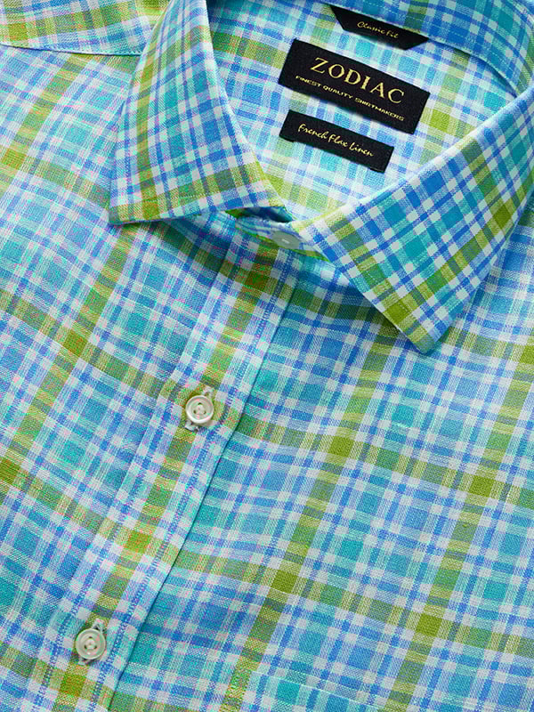 Positano Lime Check Half Sleeve Classic Fit Semi Formal European Flax Linen Shirt
