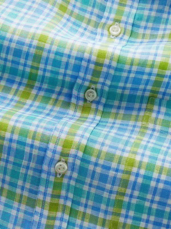 Positano Lime Check Half Sleeve Classic Fit Semi Formal European Flax Linen Shirt