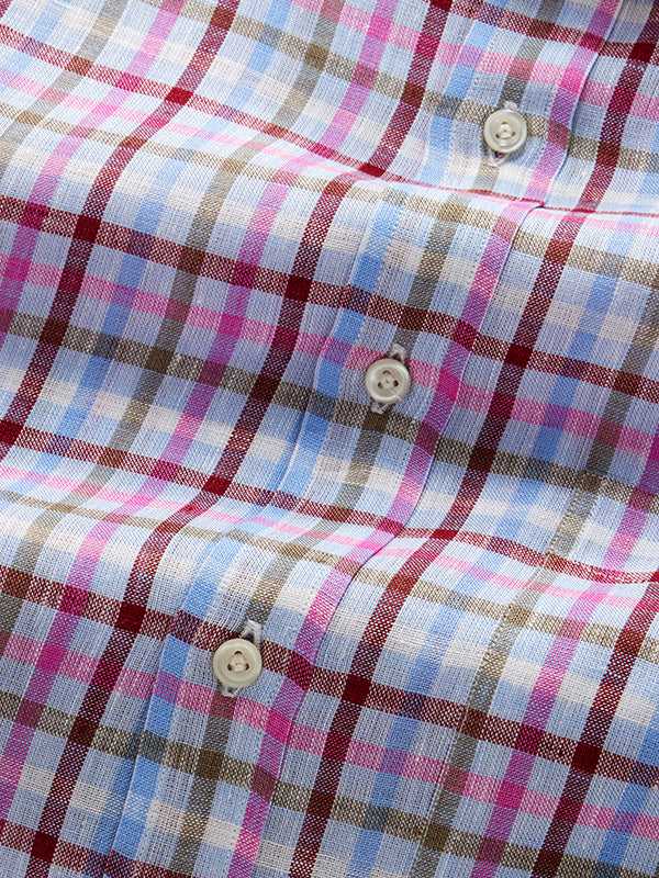 Positano Pink Check Half Sleeve Classic Fit Semi Formal European Flax Linen Shirt