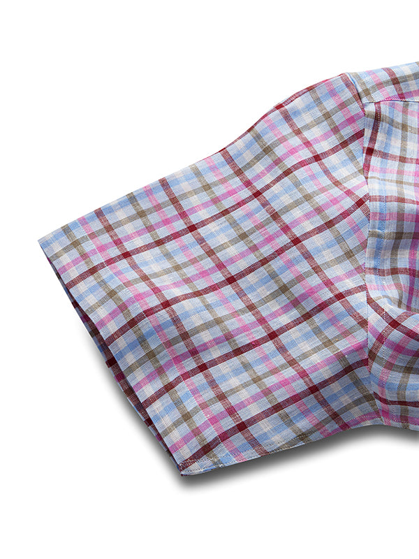 Positano Pink Check Half Sleeve Classic Fit Semi Formal European Flax Linen Shirt