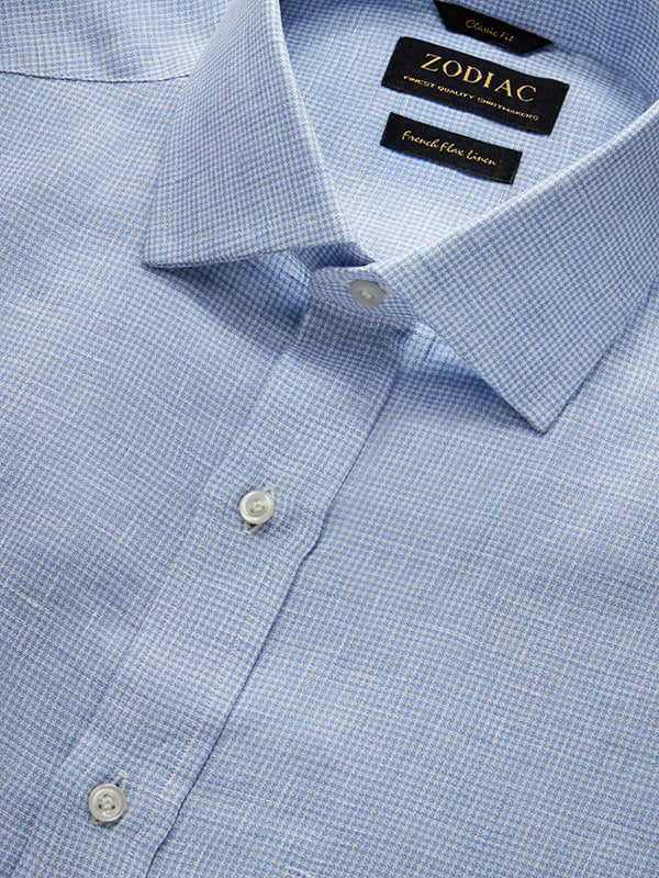 Positano Sky Check Full Sleeve Single Cuff Classic Fit Semi Formal European Flax Linen Shirt