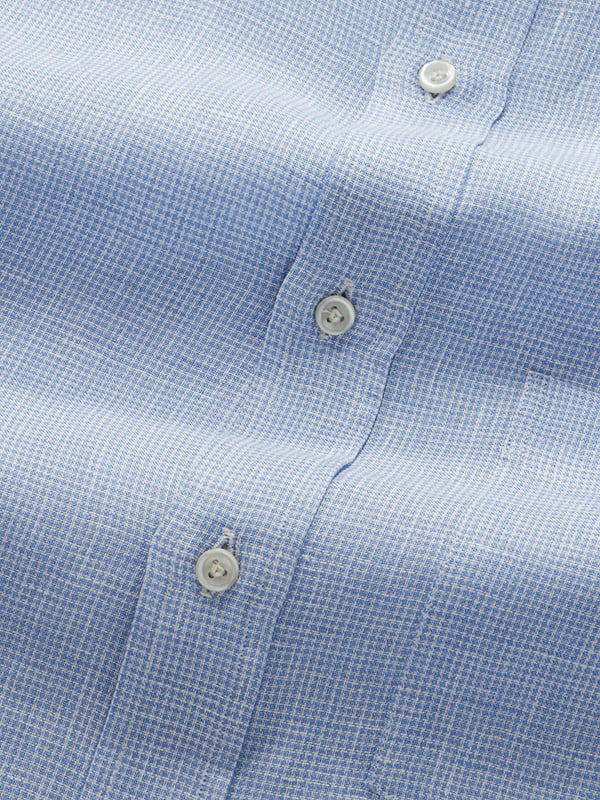 Positano Sky Check Full Sleeve Single Cuff Classic Fit Semi Formal European Flax Linen Shirt