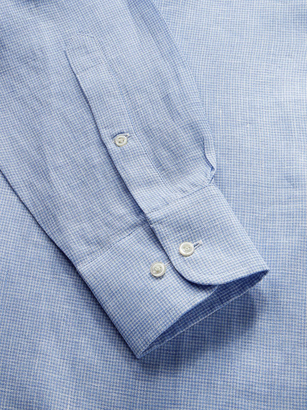 Positano Sky Check Full Sleeve Single Cuff Classic Fit Semi Formal European Flax Linen Shirt