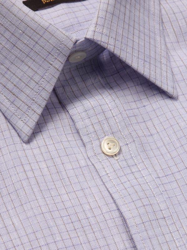 Positano Lilac Check Full Sleeve Single Cuff Tailored Fit Semi Formal European Flax Linen Shirt