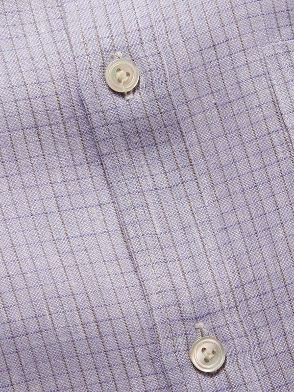 Positano Lilac Check Full Sleeve Single Cuff Tailored Fit Semi Formal European Flax Linen Shirt