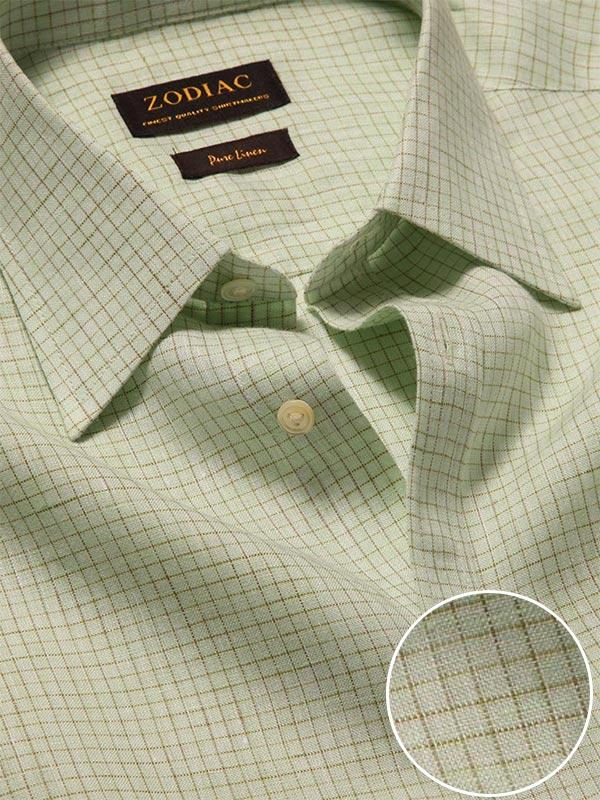 Positano Green Check Full Sleeve Single Cuff Tailored Fit Semi Formal French Flax Linen Shirt