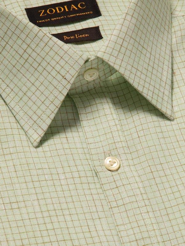 Positano Green Check Full Sleeve Single Cuff Tailored Fit Semi Formal French Flax Linen Shirt