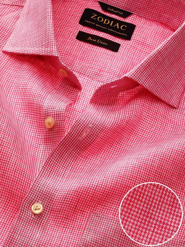 Positano Pink Check Full Sleeve Single Cuff Classic Fit Semi Formal French Flax Linen Shirt