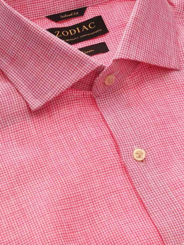 Positano Pink Check Full Sleeve Single Cuff Classic Fit Semi Formal French Flax Linen Shirt