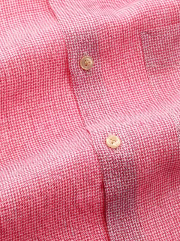 Positano Pink Check Full Sleeve Single Cuff Tailored Fit Semi Formal French Flax Linen Shirt