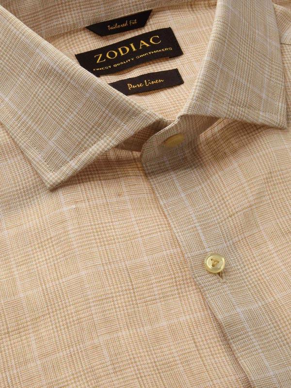 Positano Beige Check Full Sleeve Single Cuff Tailored Fit Semi Formal French Flax Linen Shirt