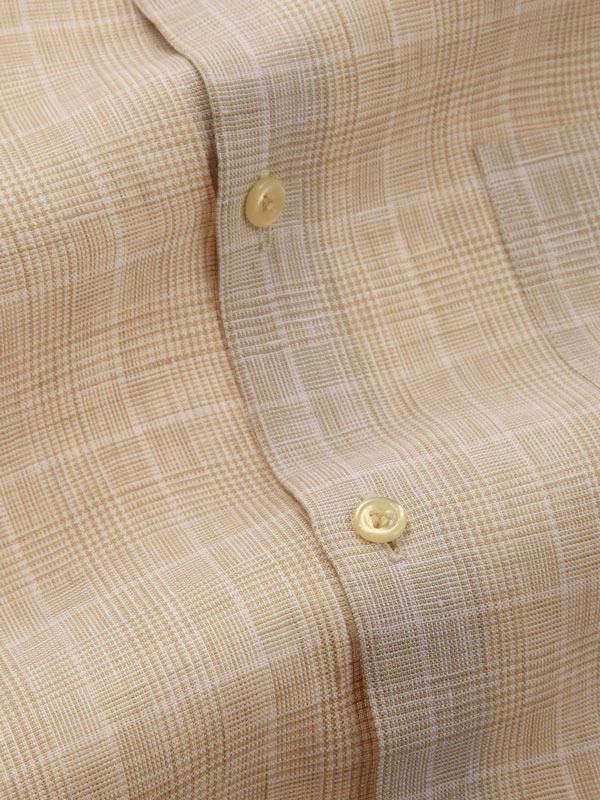 Positano Beige Check Full Sleeve Single Cuff Tailored Fit Semi Formal French Flax Linen Shirt