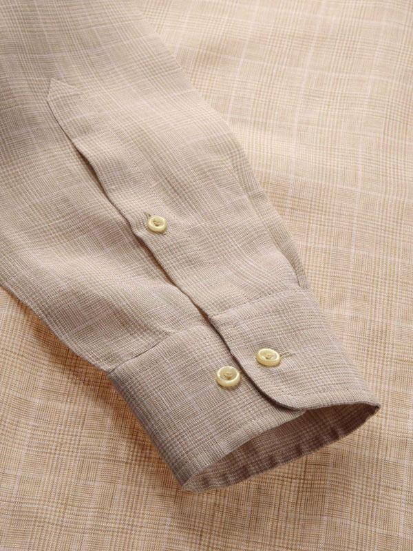 Positano Beige Check Full Sleeve Single Cuff Tailored Fit Semi Formal French Flax Linen Shirt