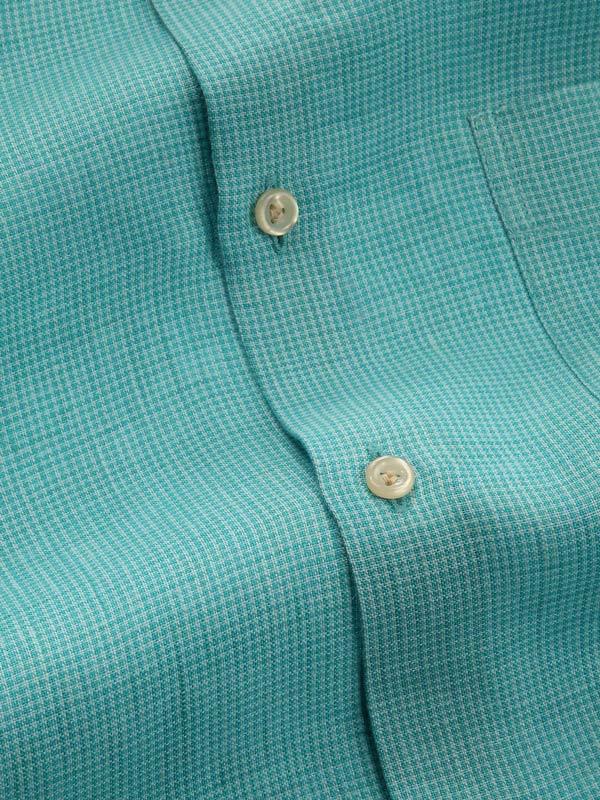 Positano Aqua Check Full Sleeve Single Cuff Tailored Fit Semi Formal French Flax Linen Shirt