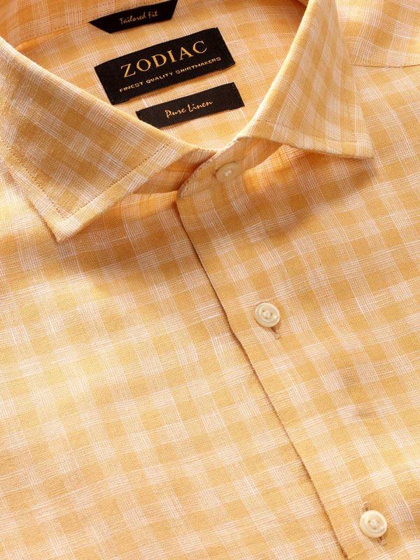 Positano Ochre Check Half Sleeve Tailored Fit Semi Formal French Flax Linen Shirt