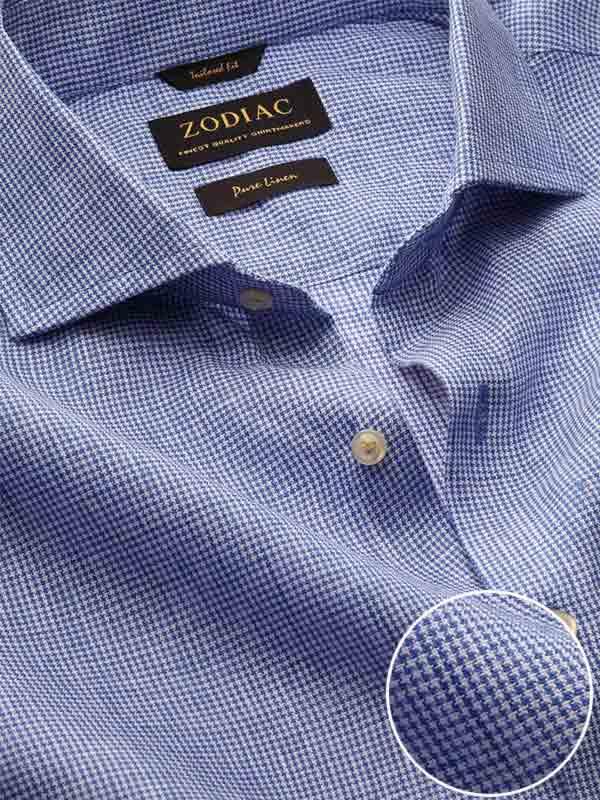 Positano Blue Check Full Sleeve Single Cuff Tailored Fit Semi Formal French Flax Linen Shirt