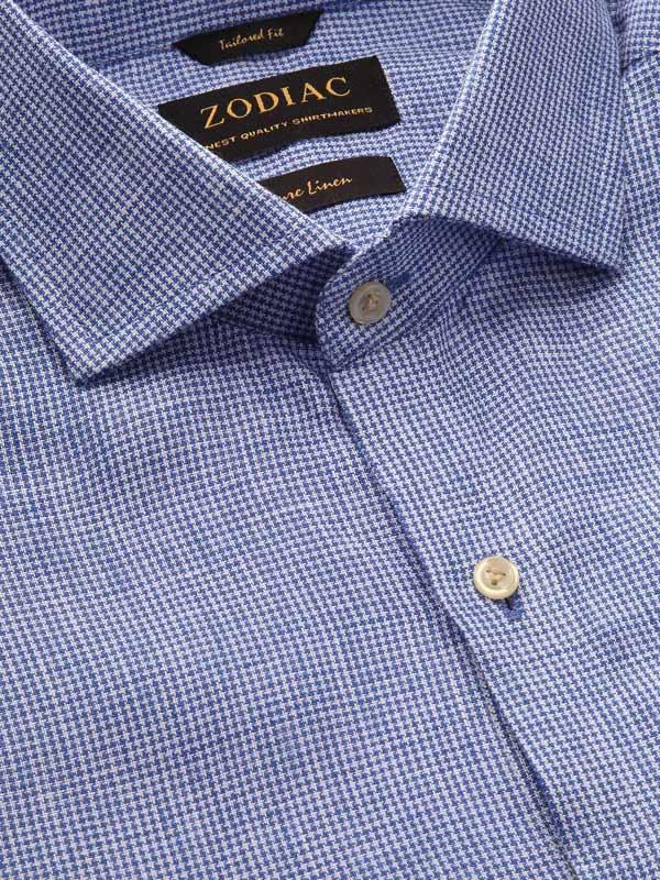 Positano Blue Check Full Sleeve Single Cuff Tailored Fit Semi Formal French Flax Linen Shirt