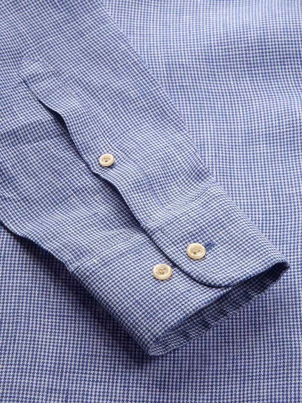 Positano Blue Check Full Sleeve Single Cuff Tailored Fit Semi Formal French Flax Linen Shirt