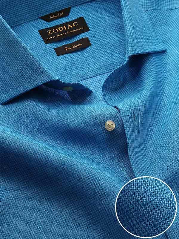 Positano Turquoise Check Full Sleeve Single Cuff Tailored Fit Semi Formal French Flax Linen Shirt