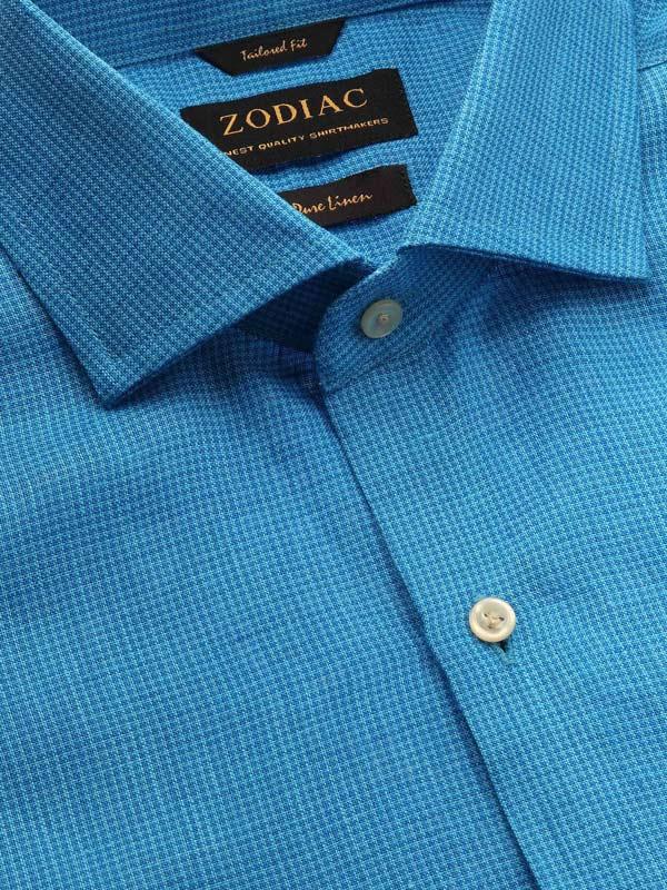 Positano Turquoise Check Full Sleeve Single Cuff Tailored Fit Semi Formal French Flax Linen Shirt
