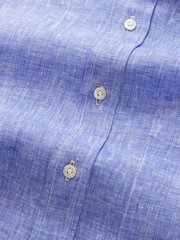 Positano Blue Solid Full Sleeve Single Cuff Classic Fit Semi Formal European Flax Linen Shirt