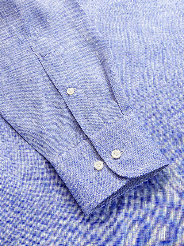 Positano Blue Solid Full Sleeve Single Cuff Classic Fit Semi Formal European Flax Linen Shirt