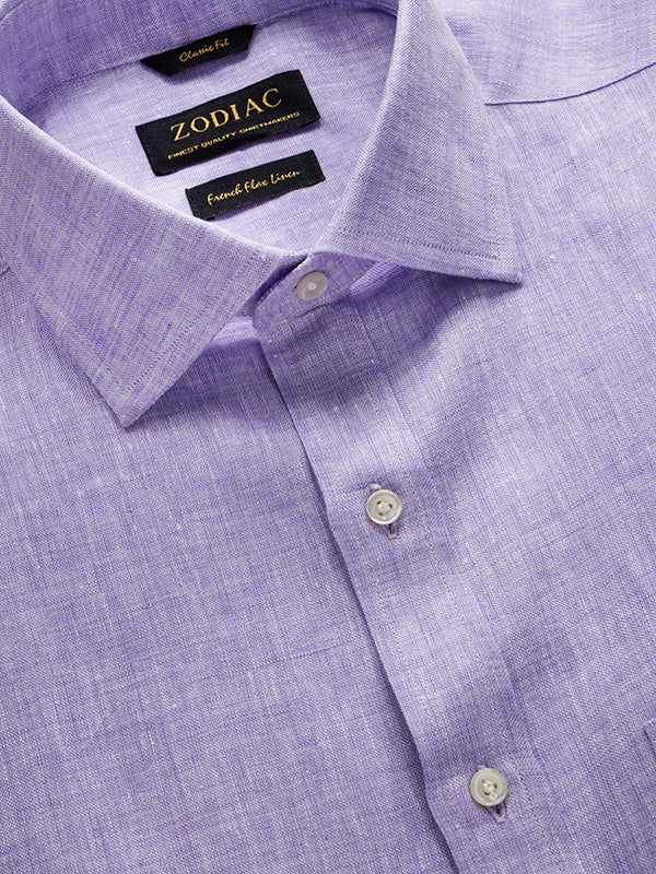 Positano Lilac Solid Full Sleeve Single Cuff Classic Fit Semi Formal European Flax Linen Shirt