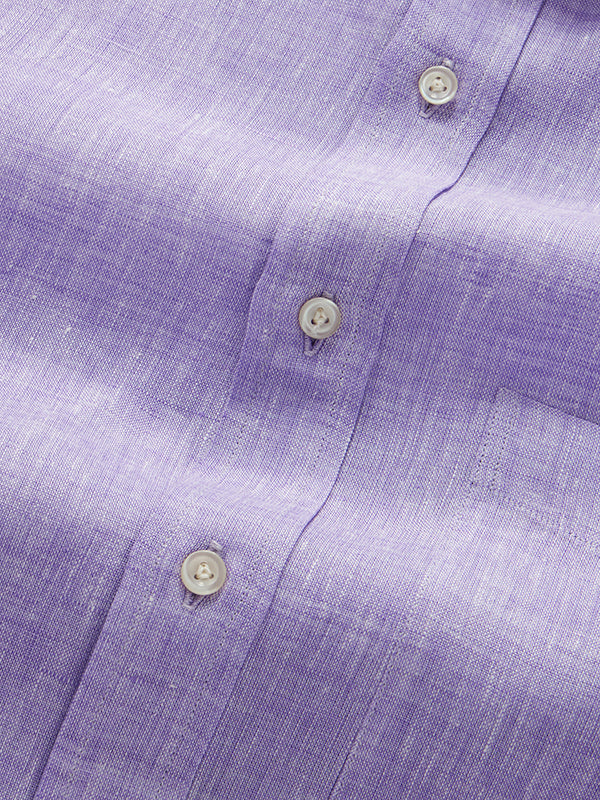 Positano Lilac Solid Full Sleeve Single Cuff Classic Fit Semi Formal European Flax Linen Shirt