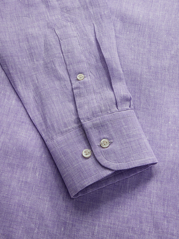 Positano Lilac Solid Full Sleeve Single Cuff Classic Fit Semi Formal European Flax Linen Shirt