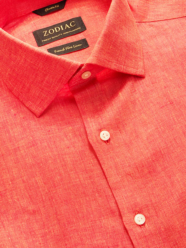 Positano Rust Solid Full Sleeve Single Cuff Classic Fit Semi Formal European Flax Linen Shirt