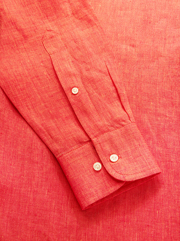 Positano Rust Solid Full Sleeve Single Cuff Classic Fit Semi Formal European Flax Linen Shirt