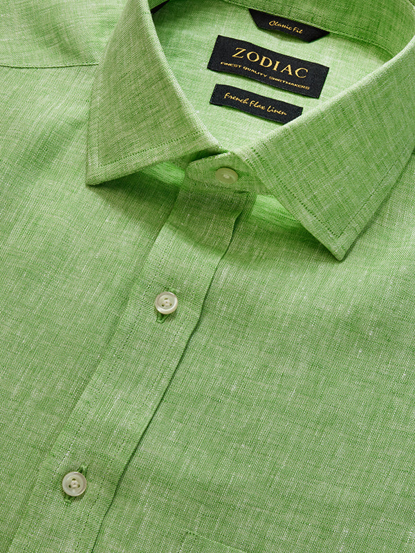 Positano Green Solid Half Sleeve Classic Fit Semi Formal European Flax Linen Shirt