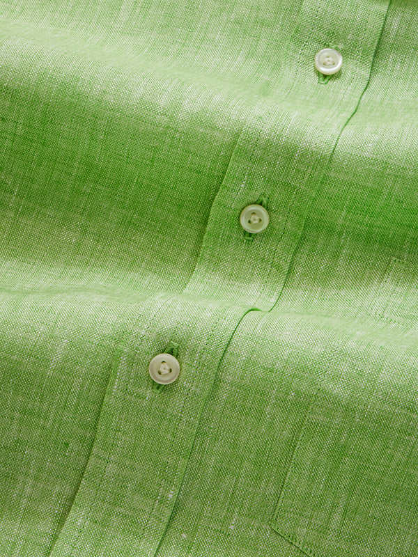 Positano Green Solid Half Sleeve Classic Fit Semi Formal European Flax Linen Shirt