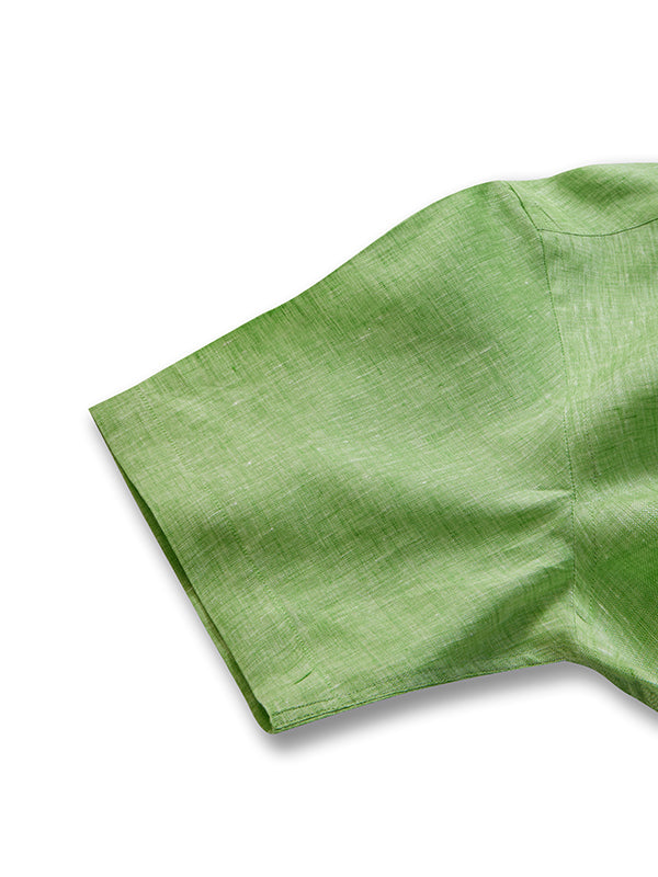 Positano Green Solid Half Sleeve Classic Fit Semi Formal European Flax Linen Shirt