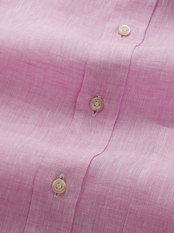 Positano Pink Solid Half Sleeve Classic Fit Semi Formal European Flax Linen Shirt