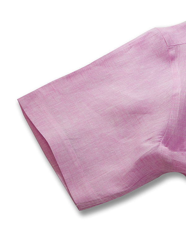 Positano Pink Solid Half Sleeve Classic Fit Semi Formal European Flax Linen Shirt