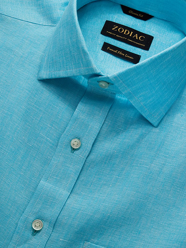 Positano Sea Green Solid Half Sleeve Classic Fit Semi Formal European Flax Linen Shirt