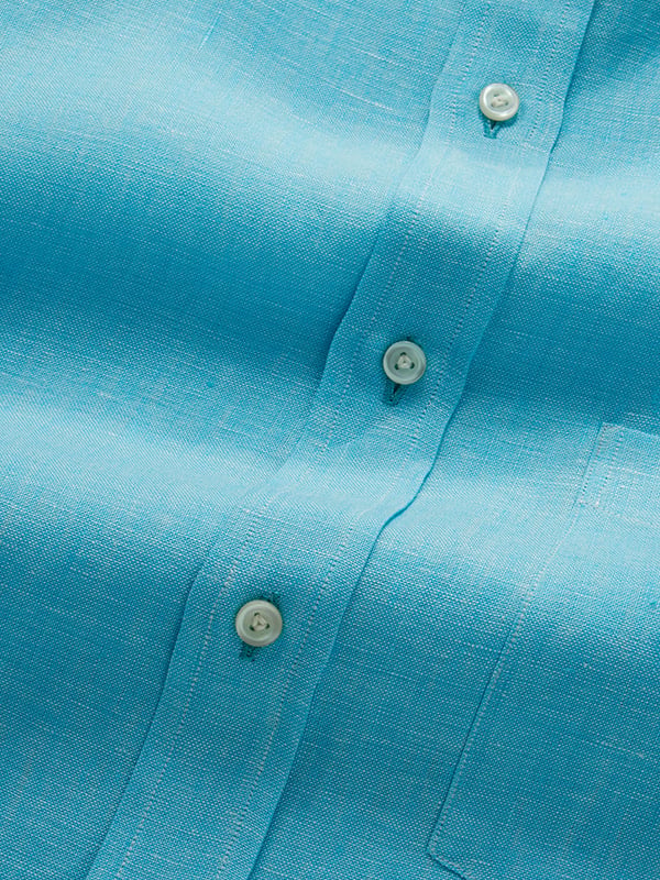 Positano Sea Green Solid Half Sleeve Classic Fit Semi Formal European Flax Linen Shirt