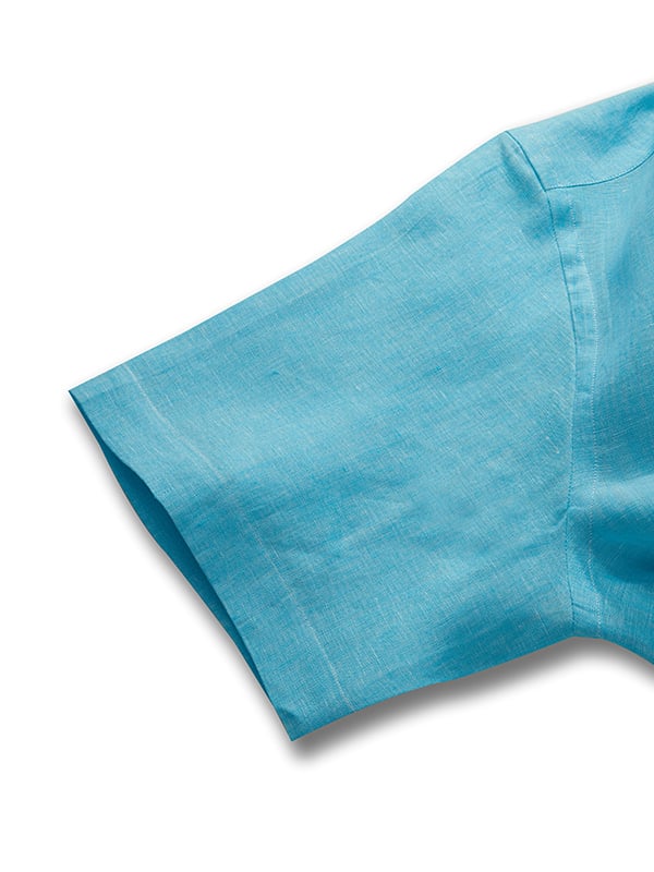Positano Sea Green Solid Half Sleeve Classic Fit Semi Formal European Flax Linen Shirt