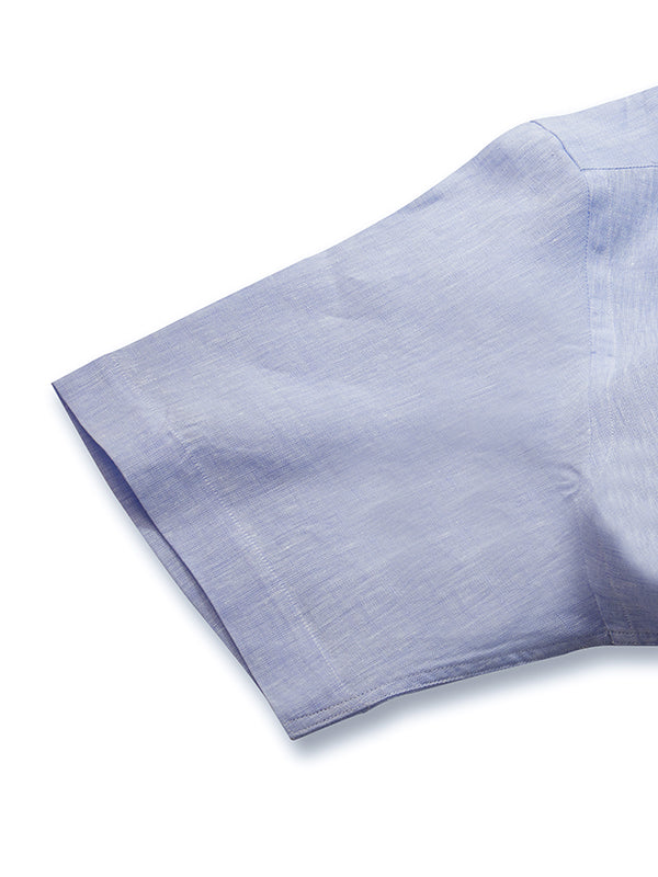 Positano Sky Solid Half Sleeve Classic Fit Semi Formal European Flax Linen Shirt
