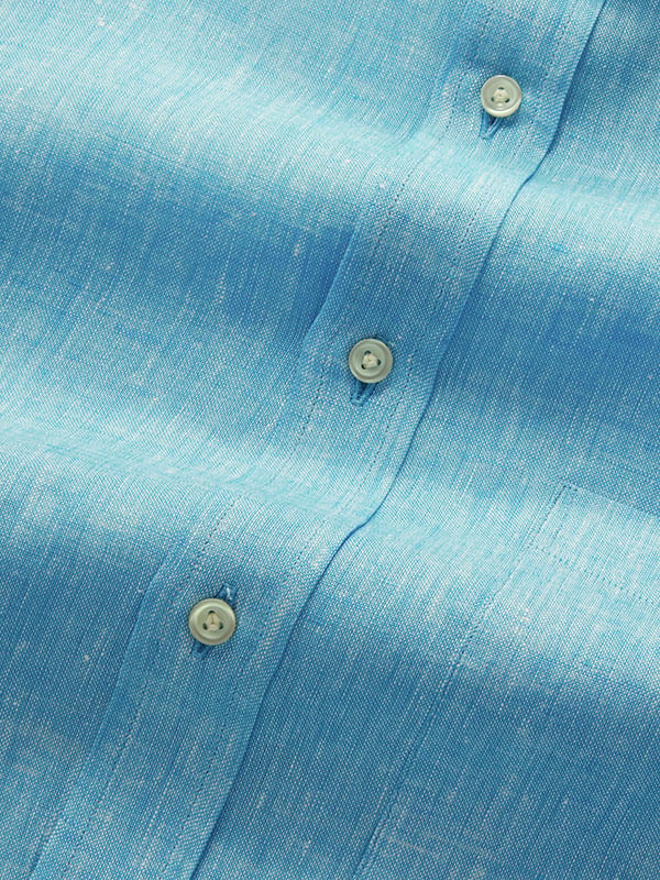 Positano Turquoise Solid Half Sleeve Classic Fit Semi Formal European Flax Linen Shirt