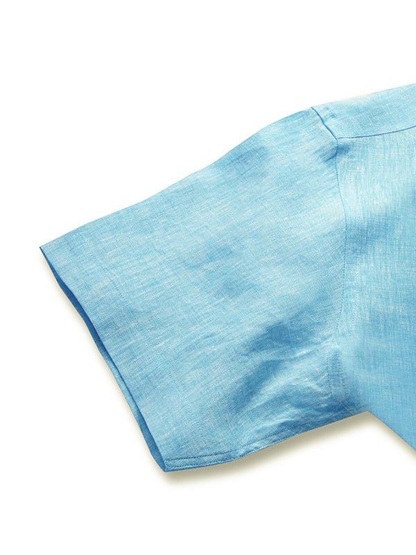 Positano Turquoise Solid Half Sleeve Classic Fit Semi Formal European Flax Linen Shirt