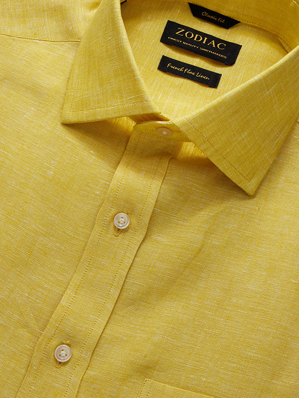 Positano Yellow Solid Half Sleeve Classic Fit Semi Formal European Flax Linen Shirt