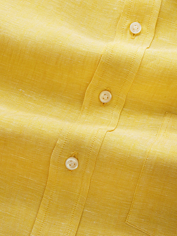 Positano Yellow Solid Half Sleeve Classic Fit Semi Formal European Flax Linen Shirt